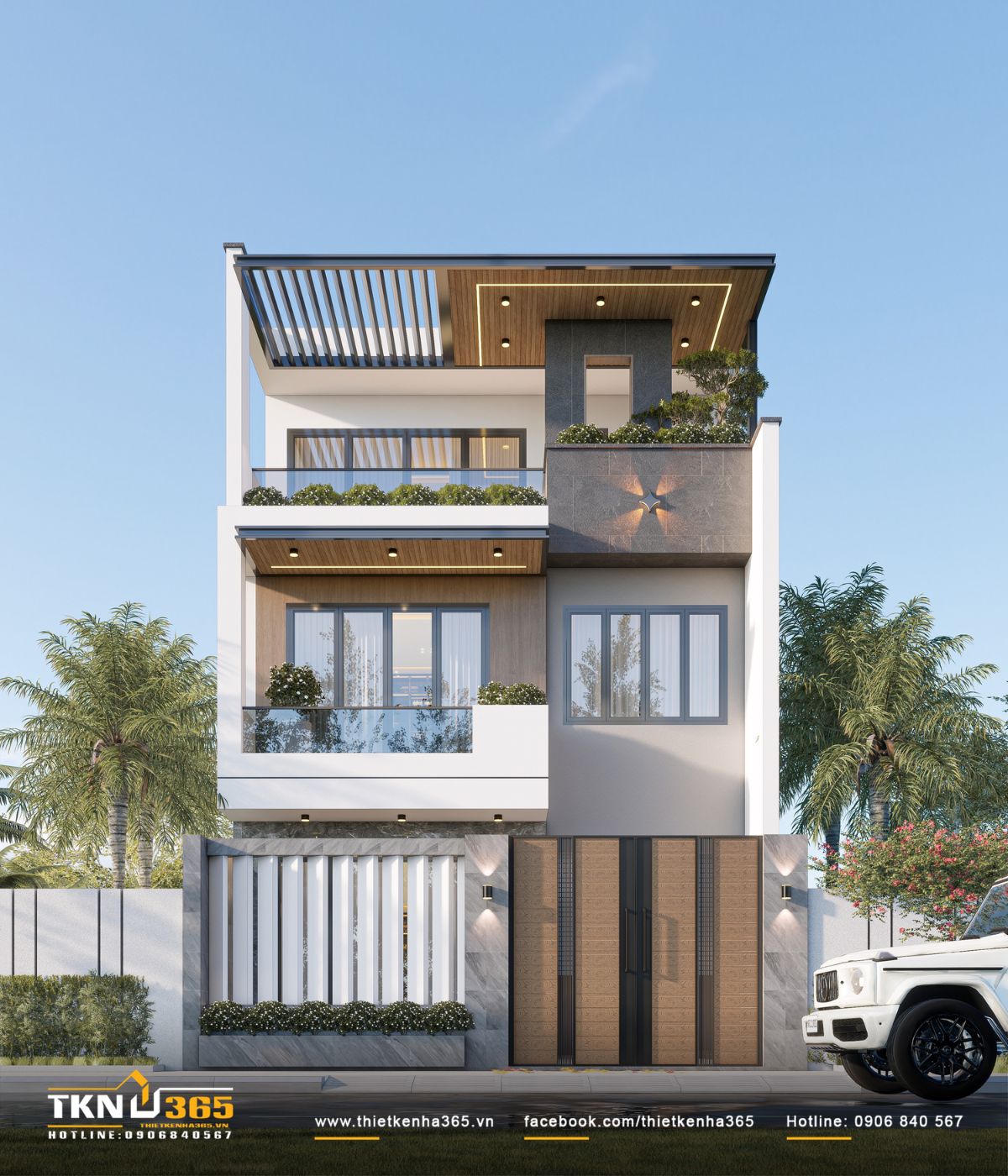 T’S House - Thiết kế nhà phố 3 tầng hiện đại, mạch lạc trong hình khối, ấm áp trong trải nghiệm 1 Mặt tiền nhà phố 3 tầng T’S House tổ chức theo các mảng khối mạch lạc, sử dụng bảng màu trung tính kết hợp gỗ và đá tạo nên tổng thể hiện đại, cân đối