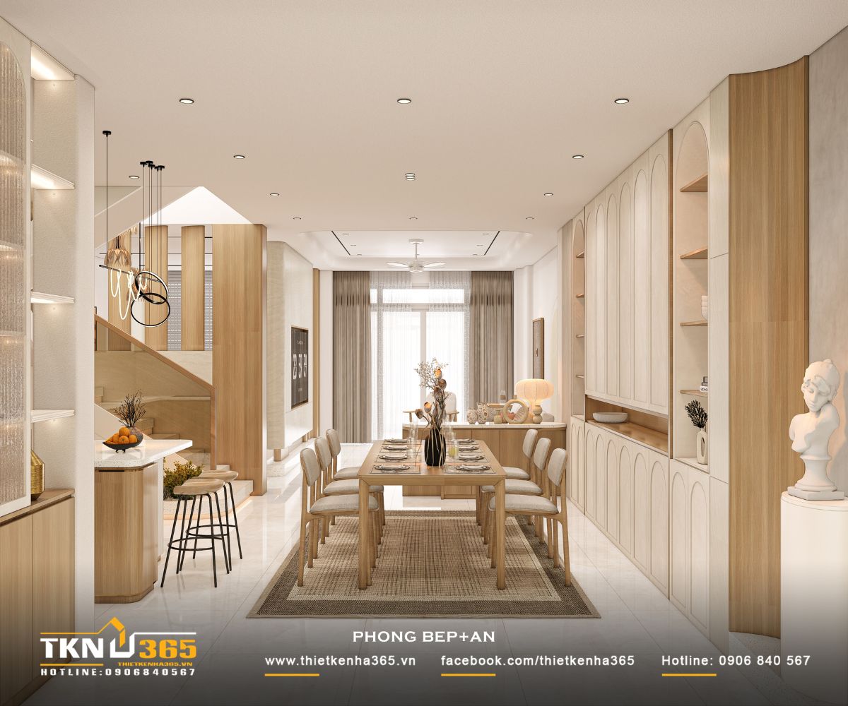 T’S House - Thiết kế nhà phố 3 tầng hiện đại, mạch lạc trong hình khối, ấm áp trong trải nghiệm 16 Không gian bếp - ăn nhà phố 3 tầng thiết kế liên thông với phòng khách, tạo nên trục sinh hoạt chung xuyên suốt và rộng rãi