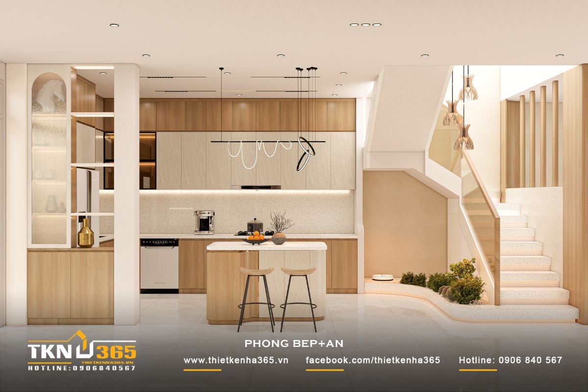 T’S House - Thiết kế nhà phố 3 tầng hiện đại, mạch lạc trong hình khối, ấm áp trong trải nghiệm 22 Đảo bếp vừa là nơi chuẩn bị thực phẩm, vừa đóng vai trò như điểm kết nối nhẹ nhàng giữa các khu vực chức năng