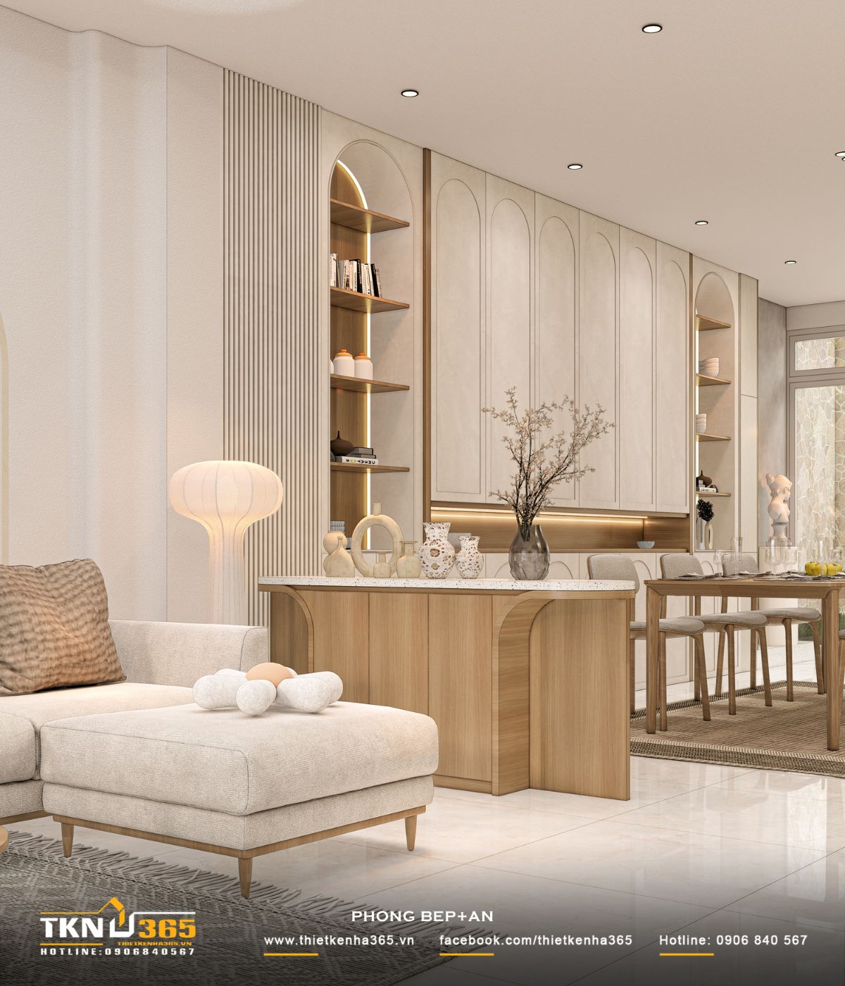 T’S House - Thiết kế nhà phố 3 tầng hiện đại, mạch lạc trong hình khối, ấm áp trong trải nghiệm 26 Tổng thể không gian sử dụng bảng màu trung tính cùng vật liệu gỗ sáng, mang lại cảm giác nhẹ nhàng và hài hòa