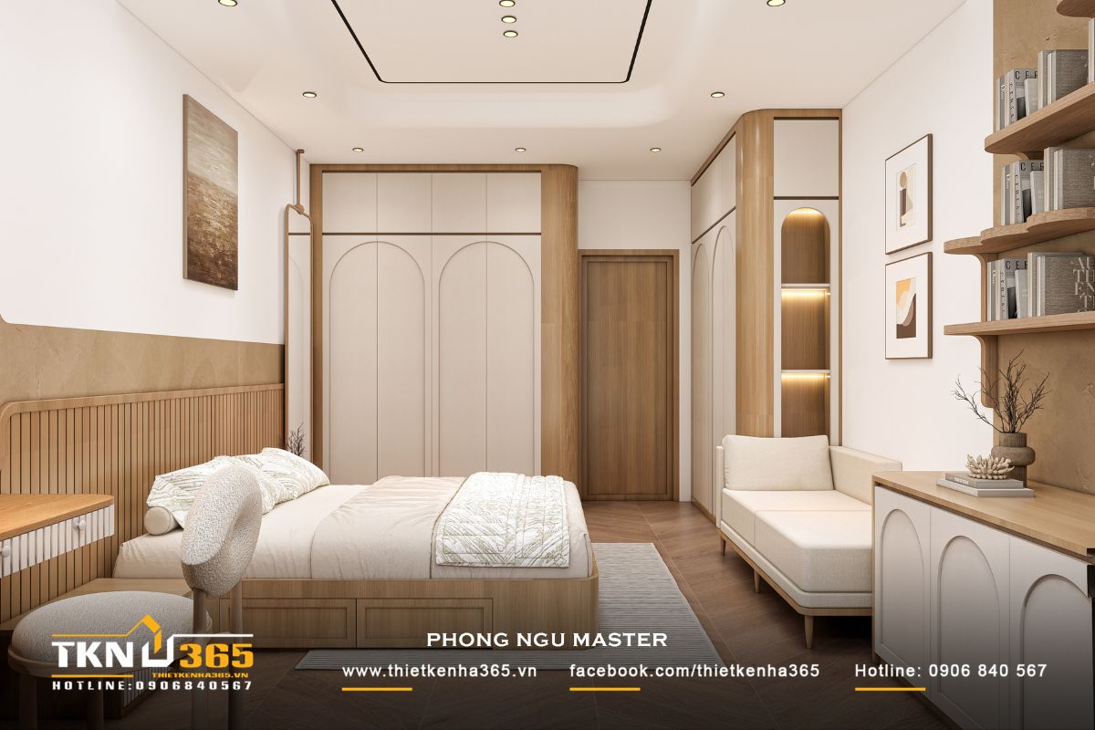 T’S House - Thiết kế nhà phố 3 tầng hiện đại, mạch lạc trong hình khối, ấm áp trong trải nghiệm 40 Sự liên kết giữa tủ quần áo, ghế thư giãn và kệ trang trí, trong đó các đường cong được lặp lại như một ngôn ngữ xuyên suốt