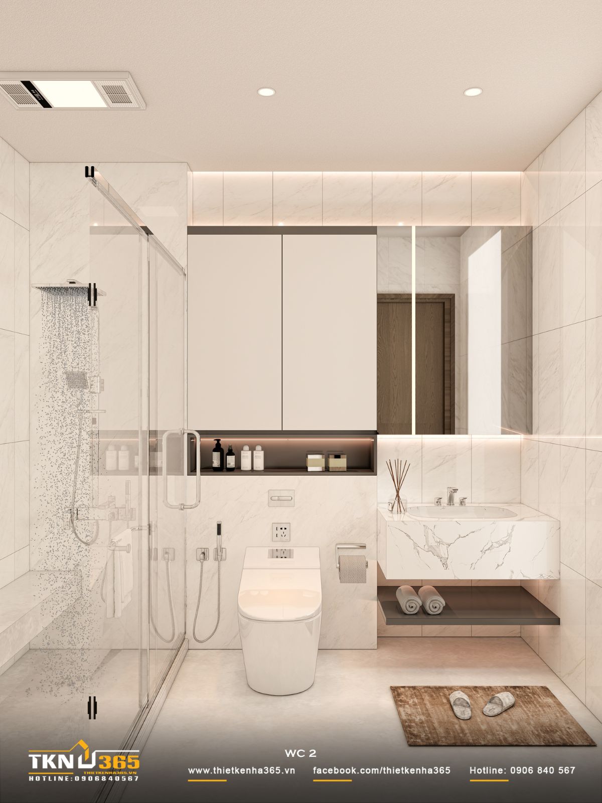 T’S House - Thiết kế nhà phố 3 tầng hiện đại, mạch lạc trong hình khối, ấm áp trong trải nghiệm 43 Bố cục phân tách khu khô - ướt rõ ràng, tối ưu công năng và nâng cao trải nghiệm sử dụng