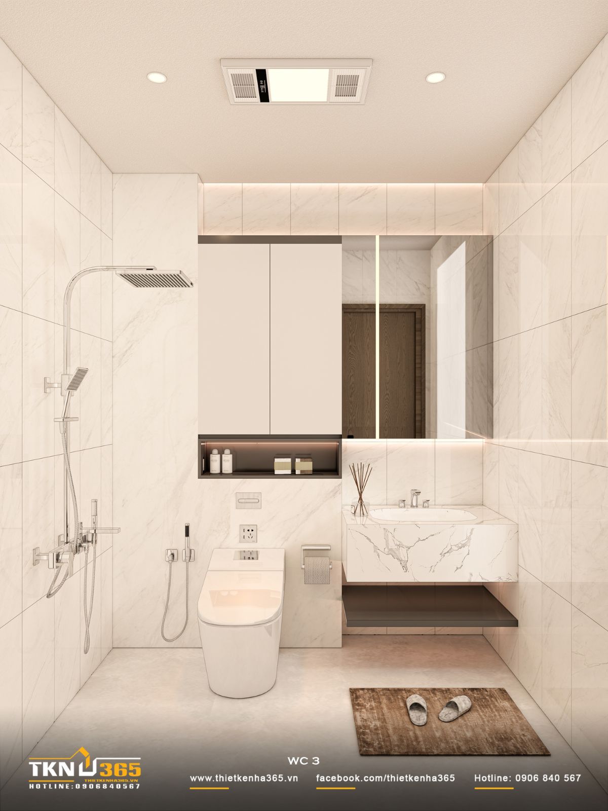 T’S House - Thiết kế nhà phố 3 tầng hiện đại, mạch lạc trong hình khối, ấm áp trong trải nghiệm 44 Lavabo treo kết hợp gương tích hợp đèn LED tạo điểm nhấn tinh tế trong không gian hiện đại