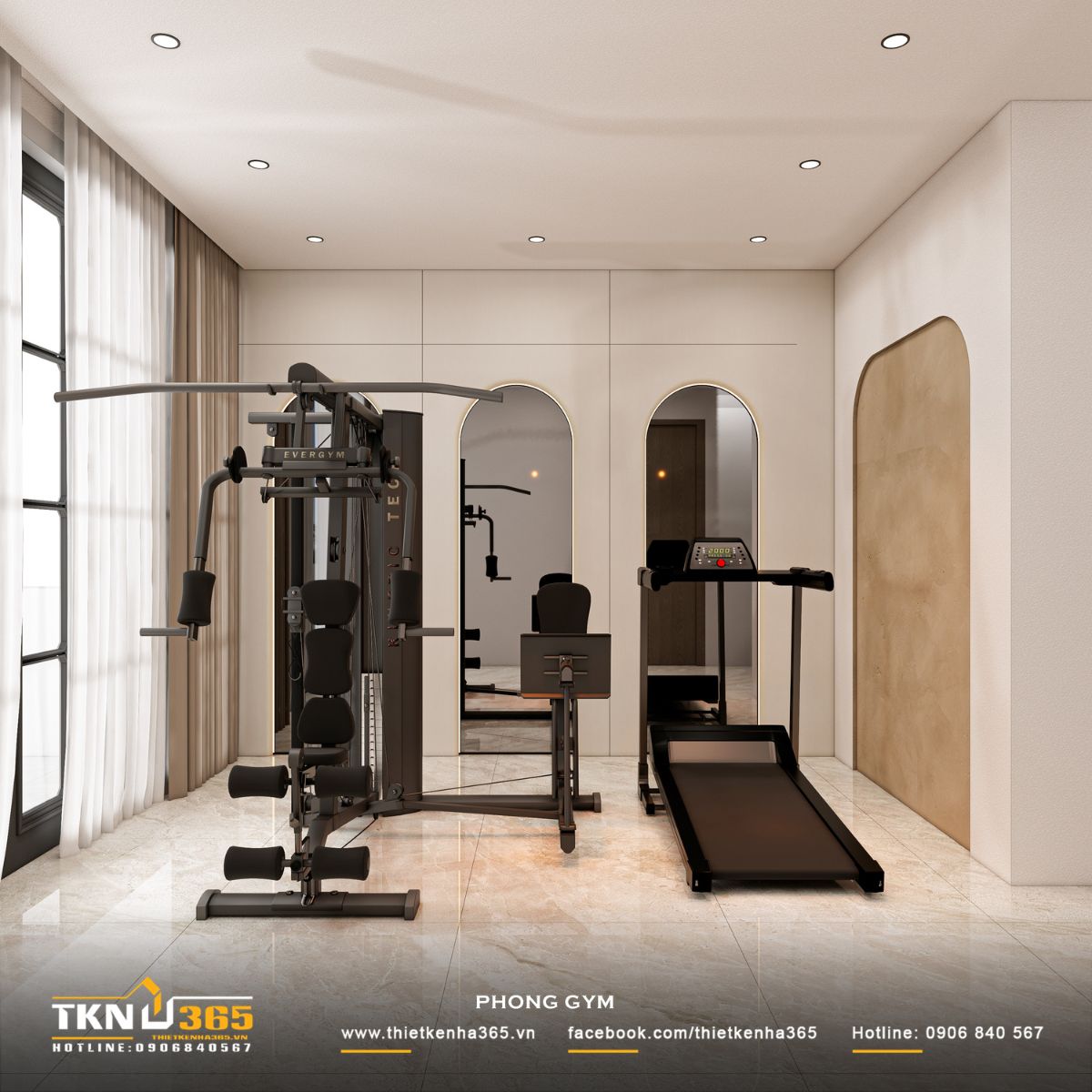 T’S House - Thiết kế nhà phố 3 tầng hiện đại, mạch lạc trong hình khối, ấm áp trong trải nghiệm 45 Phòng gym bố trí gọn gàng với đầy đủ thiết bị cơ bản, cho phép linh hoạt thay đổi công năng theo nhu cầu sử dụng