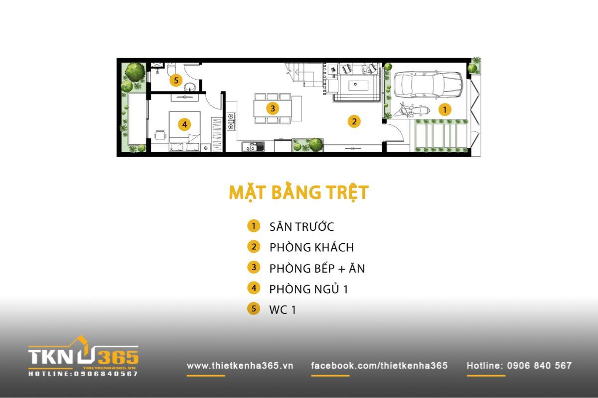 30+ Mẫu Nhà Phố 3 Tầng 5x20m Đẹp + Bản Vẽ & Chi Phí Xây Dựng Chi Tiết 2026 10 Bản vẽ mặt bằng nhà phố 3 tầng 5x20m với gara ô tô tích hợp ở tầng trệt, đáp ứng nhu cầu sử dụng mà không gây ảnh hưởng đến công năng