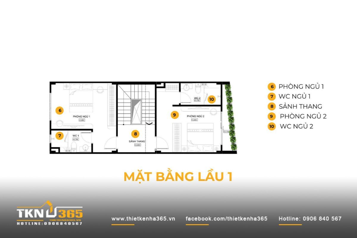 30+ Mẫu Nhà Phố 3 Tầng 5x20m Đẹp + Bản Vẽ & Chi Phí Xây Dựng Chi Tiết 2026 8 Bản vẽ mặt bằng tầng 2 nhà phố 3 tầng 5x20m với không gian nghỉ ngơi riêng tư yên tĩnh
