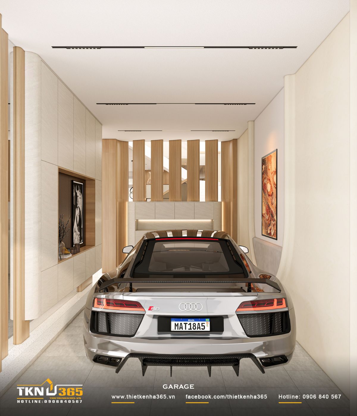 T’S House - Thiết kế nhà phố 3 tầng hiện đại, mạch lạc trong hình khối, ấm áp trong trải nghiệm 9 Garage nhà phố 3 tầng được xử lý như lớp chuyển tiếp với hệ lam gỗ đứng, vừa phân tách không gian vừa giữ độ thoáng và ánh sáng tự nhiên