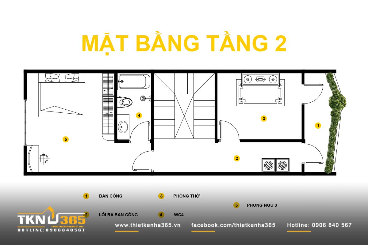 Tầng 2 tổ chức không gian nghỉ ngơi và phòng thờ với các khoảng mở được tính toán để thông gió chéo hiệu quả