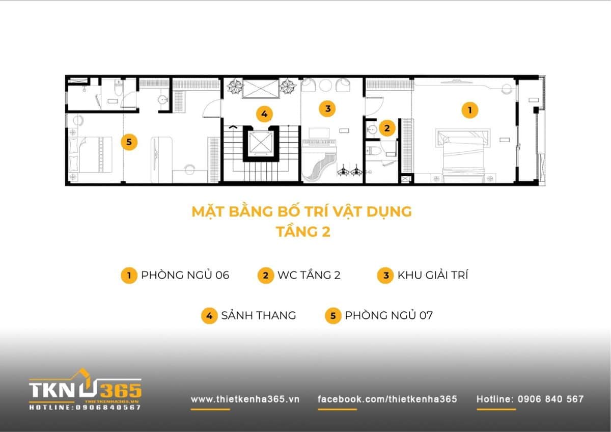 Bố cục nhà phố 4 tầng tiếp tục duy trì nguyên tắc phân vùng, kết hợp thêm khu giải trí ở trung tâm