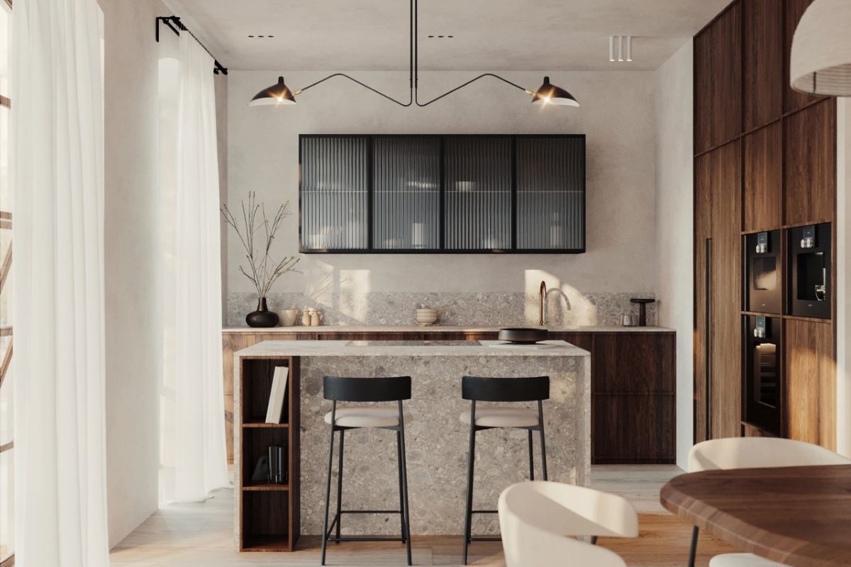 Thiết kế nội thất phòng bếp phong cách wabi sabi đơn giản nhưng vẫn đáp ứng đầy đủ công năng sử dụng (Ảnh: Sưu tầm)