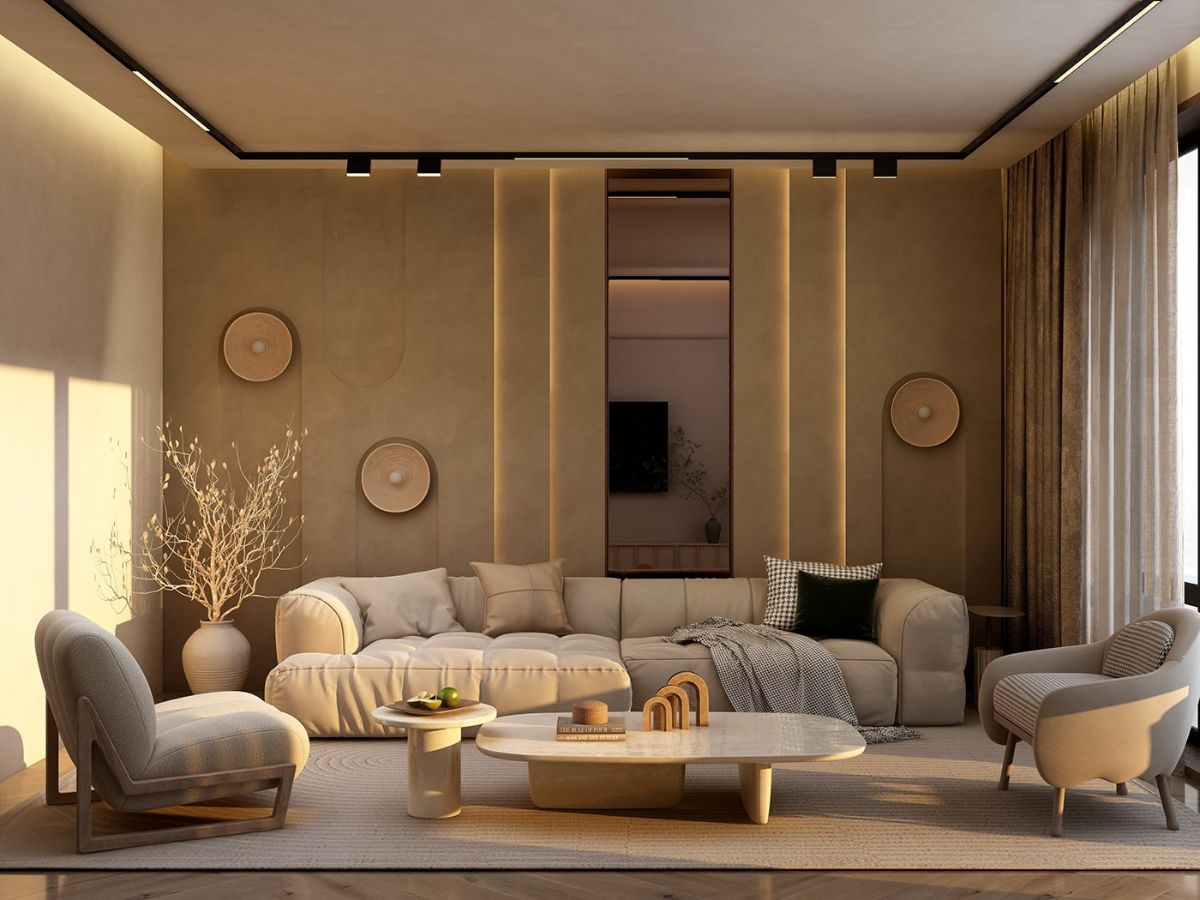 Thiết kế nội thất phong cách wabi sabi tạo điểm nhấn với màu sắc trung tính và vật liệu thô mộc (Ảnh: Sưu tầm)