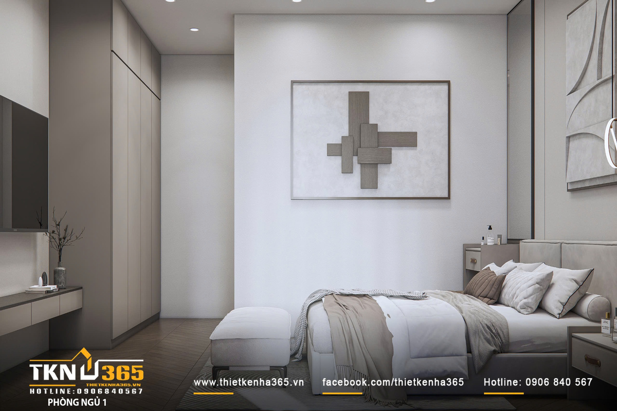 Bố cục nội thất được tinh giản, tập trung vào giường ngủ và các tiện ích cơ bản