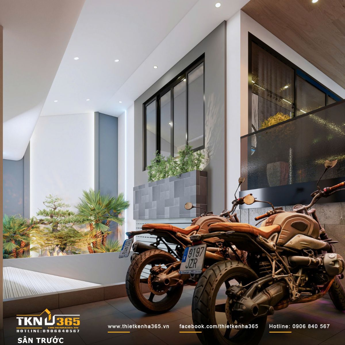 Thiết kế nội thất biệt thự phố 2 tầng H’S House : Không gian sống cân bằng giữa tiện nghi và vi khí hậu 1 Sân trước tổ chức như lớp đệm đầu tiên, nơi cây xanh và ánh sáng cùng tạo nên trạng thái chuyển tiếp dịu nhẹ trước khi vào nhà