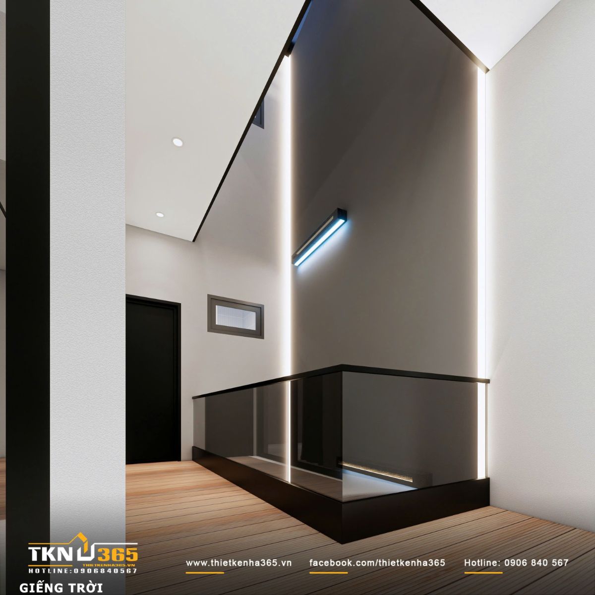 Thiết kế nội thất biệt thự phố 2 tầng H’S House : Không gian sống cân bằng giữa tiện nghi và vi khí hậu 11 Khu vực giếng trời ưu tiên sử dụng chất liệu kính, đảm bảo khả năng lấy sáng tự nhiên