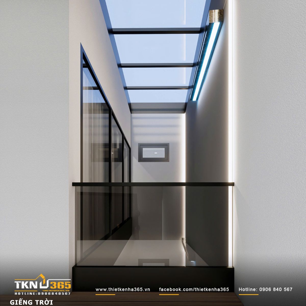Thiết kế nội thất biệt thự phố 2 tầng H’S House : Không gian sống cân bằng giữa tiện nghi và vi khí hậu 12 Tại khu vực giếng trời, ánh sáng tự nhiên được lọc qua lớp kính và lan tỏa nhẹ nhàng xuống các không gian bên dưới