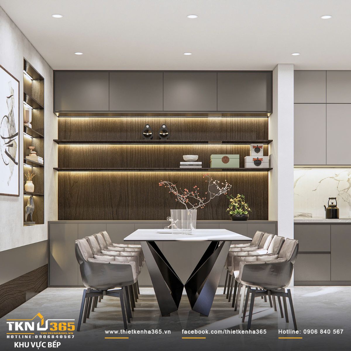 Thiết kế nội thất biệt thự phố 2 tầng H’S House : Không gian sống cân bằng giữa tiện nghi và vi khí hậu 21 Hệ tủ kịch trần tối ưu lưu trữ, giữ cho khu bếp luôn ngăn nắp và vận hành hiệu quả trong sinh hoạt hàng ngày