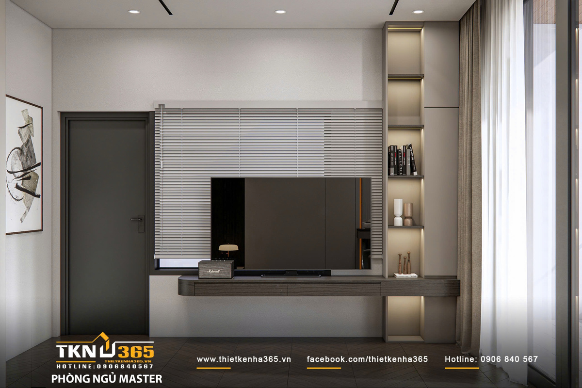 Thiết kế nội thất biệt thự phố 2 tầng H’S House : Không gian sống cân bằng giữa tiện nghi và vi khí hậu 25 Phòng ngủ master nhận được nhiều ánh sáng tự nhiên nhờ thiết kế cửa kính lớn và hệ rèm hai lớp