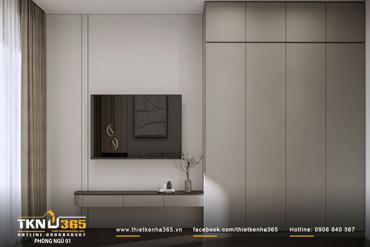 Thiết kế nội thất biệt thự phố 2 tầng H’S House : Không gian sống cân bằng giữa tiện nghi và vi khí hậu 29 Khu vực kệ TV thiết kế treo, giải phóng mặt sàn và tạo cảm giác nhẹ nhàng, đảm bảo công năng sử dụng hàng ngày