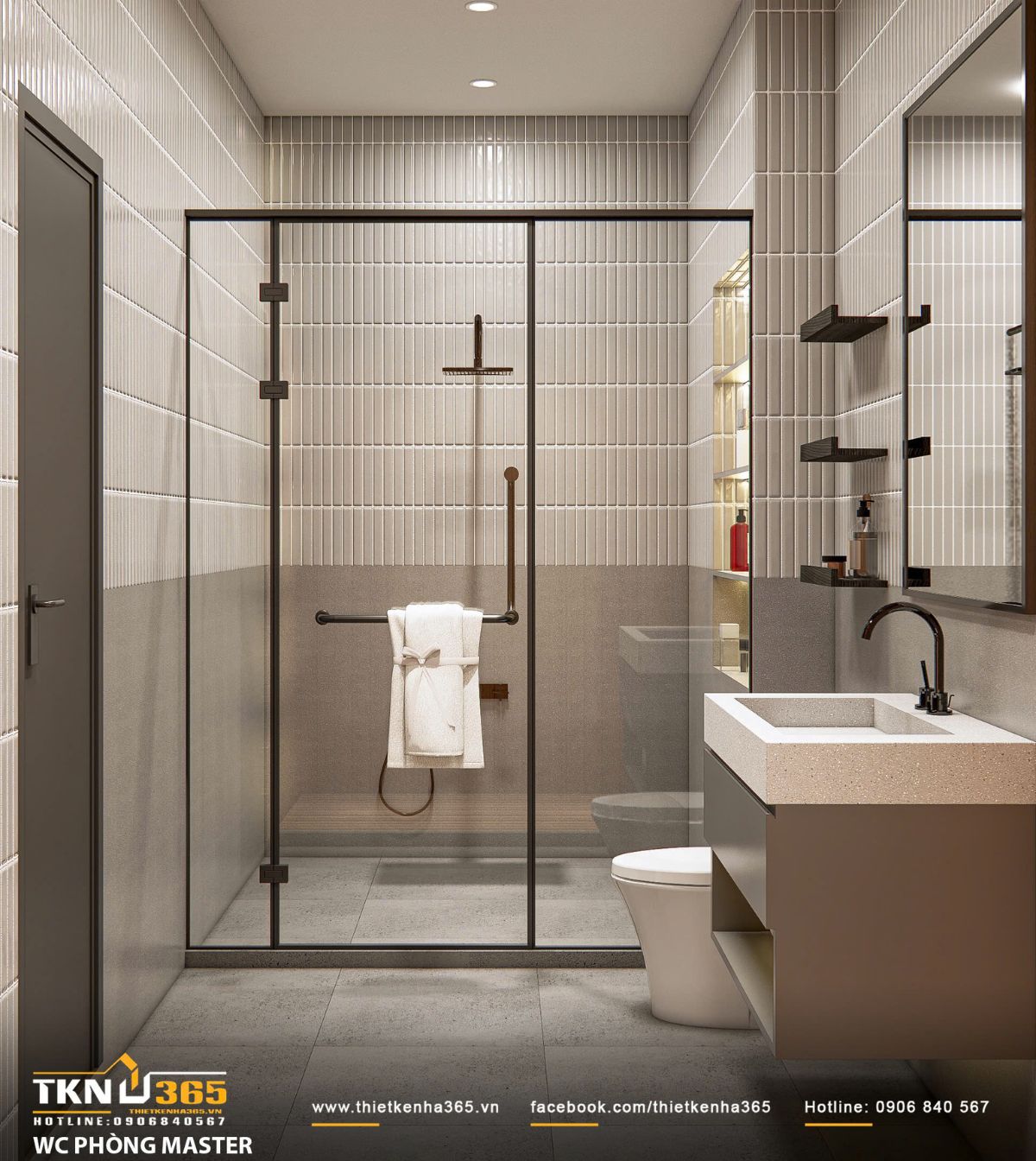 Thiết kế nội thất biệt thự phố 2 tầng H’S House : Không gian sống cân bằng giữa tiện nghi và vi khí hậu 49 Ánh sáng được đầu tư chỉn chu trong thiết kế WC phòng ngủ master, mang lại cảm giác thoải mái khi sử dụng