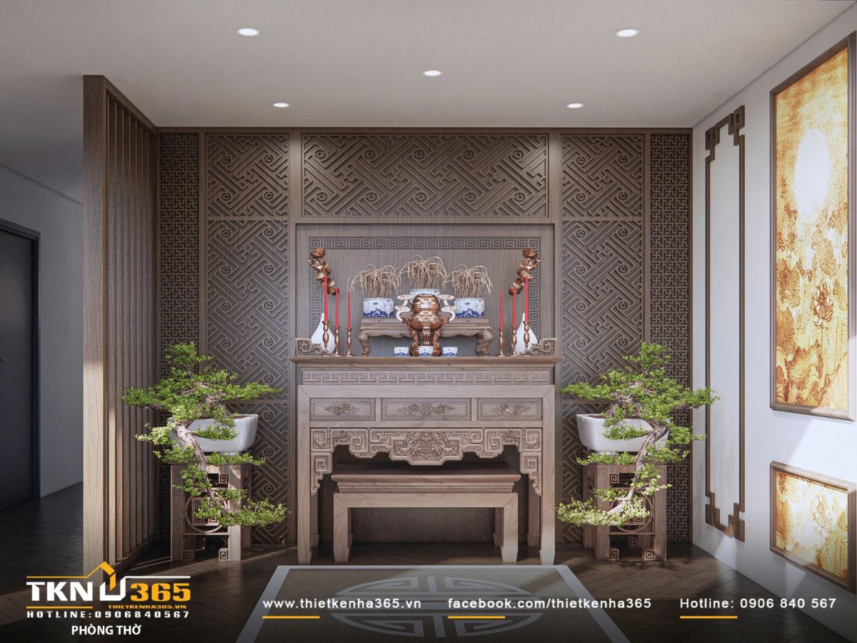 Thiết kế nội thất biệt thự phố 2 tầng H’S House : Không gian sống cân bằng giữa tiện nghi và vi khí hậu 54 Phòng thờ bố trí ở khu vực yên tĩnh, trang nghiêm, nhận được nhiều ánh sáng tự nhiên