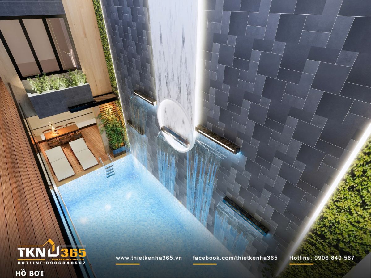Thiết kế nội thất biệt thự phố 2 tầng H’S House : Không gian sống cân bằng giữa tiện nghi và vi khí hậu 8 Trục đứng của tường nước kết hợp khoảng thông tầng đưa ánh sáng tự nhiên đi sâu vào bên trong, tạo hiệu ứng thị giác liên tục
