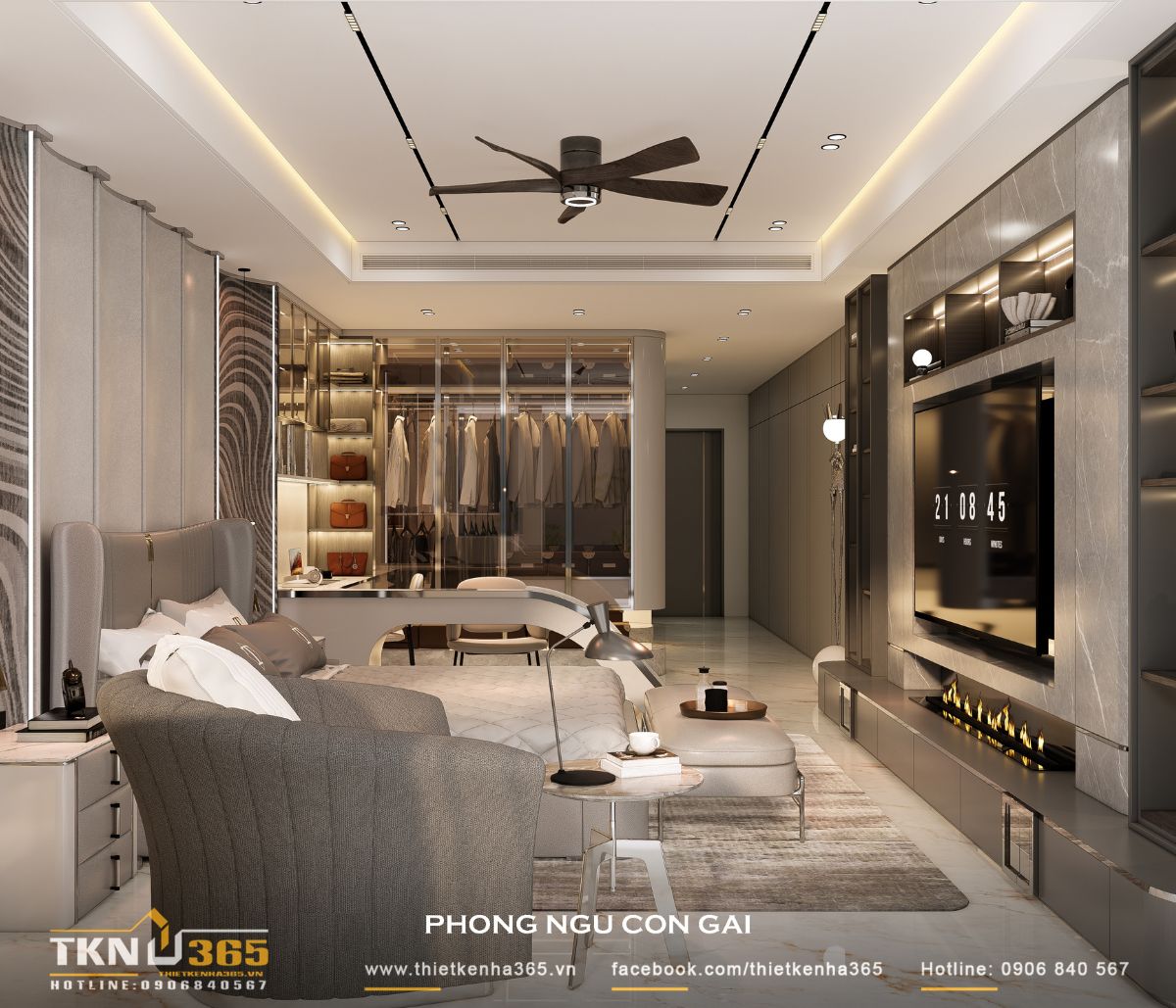 Phòng ngủ con gái sử dụng gam màu be - kem nhẹ nhàng, kết hợp nội thất bo cong tạo cảm giác dịu dàng, thư thái