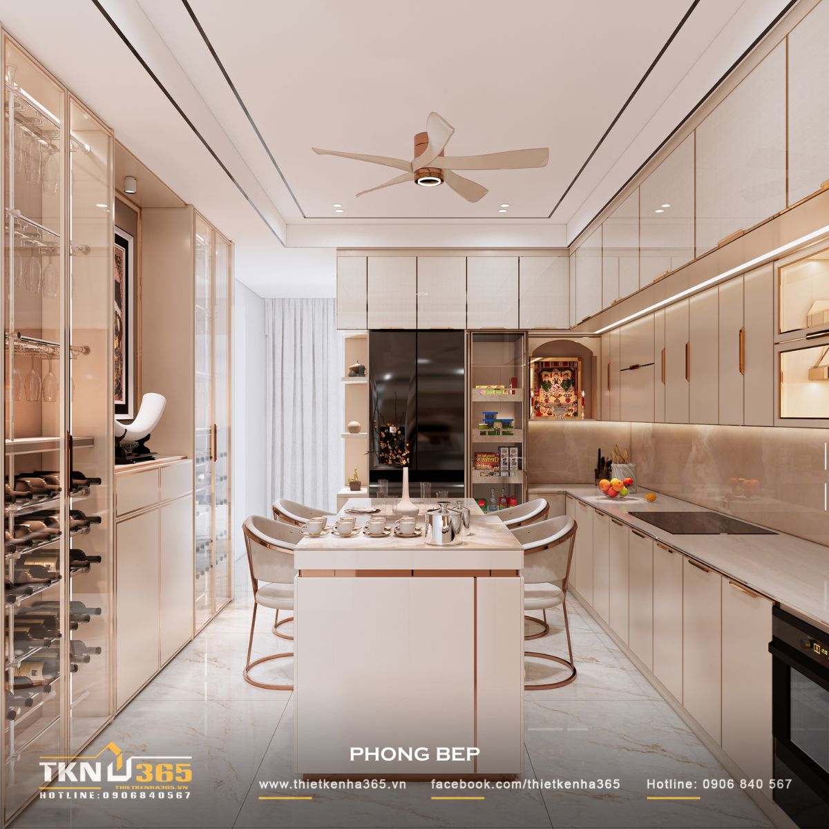 Đường cong được thể hiện rõ trong thiết kế bếp, tạo cảm giác mềm mại và liền mạch