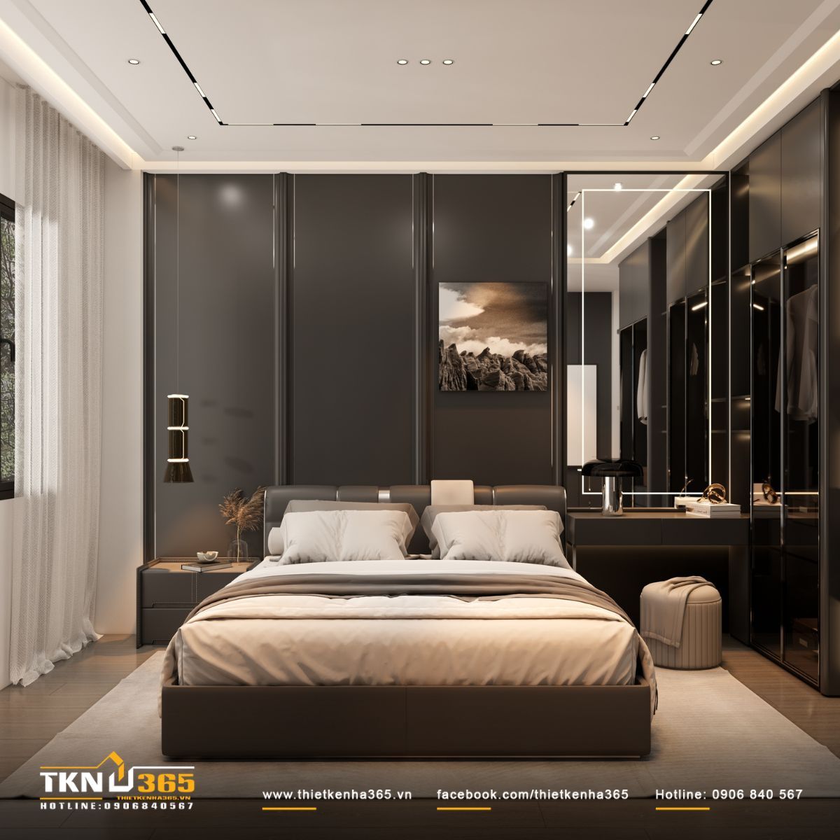 Nhà ống bố trí giường ngủ hợp lý, kết hợp nội thất tối giản để tối ưu diện tích phòng ngủ