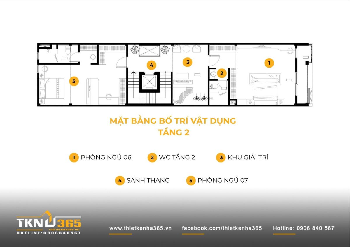 Bản vẽ mặt bằng lầu 2 với 2 phòng ngủ, WC riêng và khu giải trí