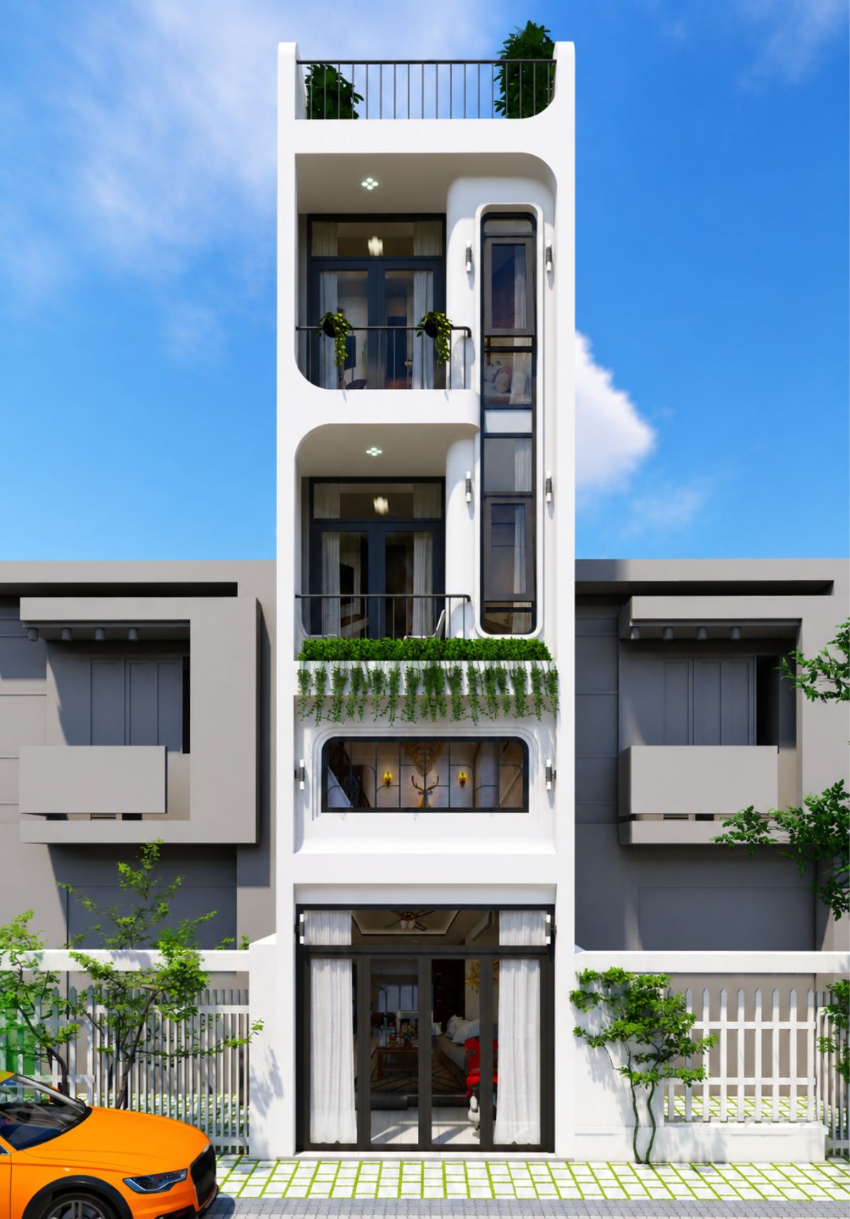 Lựa chọn mẫu nhà 1 trệt 1 lửng 2 lầu 1 sân thượng phong cách hiện đại giúp gia chủ cân bằng giữa công năng, tính thẩm mỹ và chi phí (Ảnh: Sưu tầm)