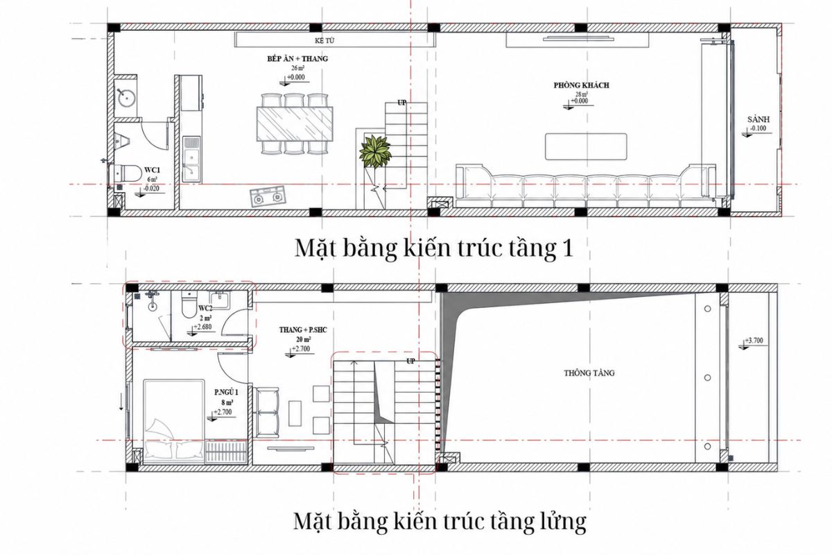Tầng trệt nhà 1 trệt 1 lửng 2 lầu ưu tiên thiết kế mở thông thoáng (Ảnh: Sưu tầm)