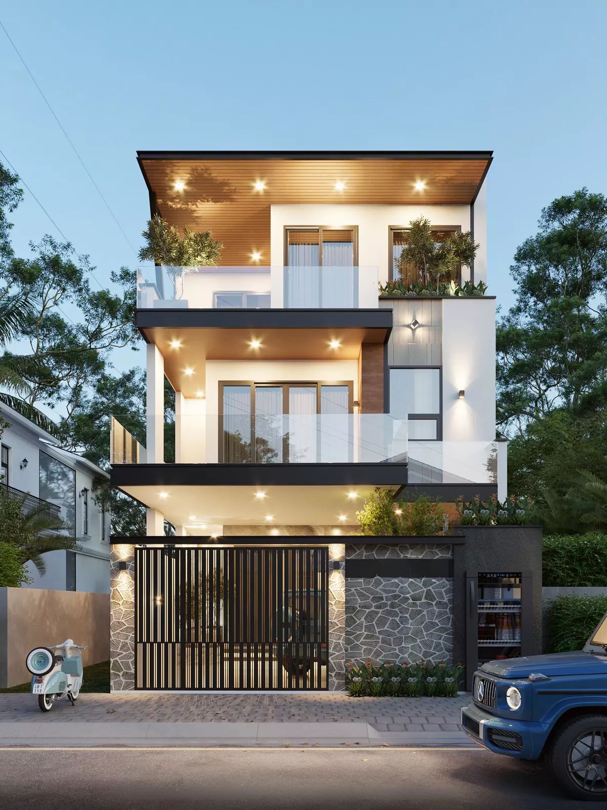 Nhà 1 trệt 1 lửng 2 lầu giúp tối đa diện tích sử dụng trên đất nhỏ, phù hợp gia đình đông người hoặc nhà phố kết hợp kinh doanh (Ảnh: Sưu tầm)