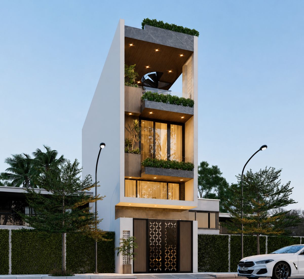 Mẫu nhà 1 trệt 1 lửng 2 lầu có sân thượng phong cách luxury hiện đại đảm bảo không gian sống sang trọng và mang tính cá nhân hóa cao (Ảnh: Sưu tầm)