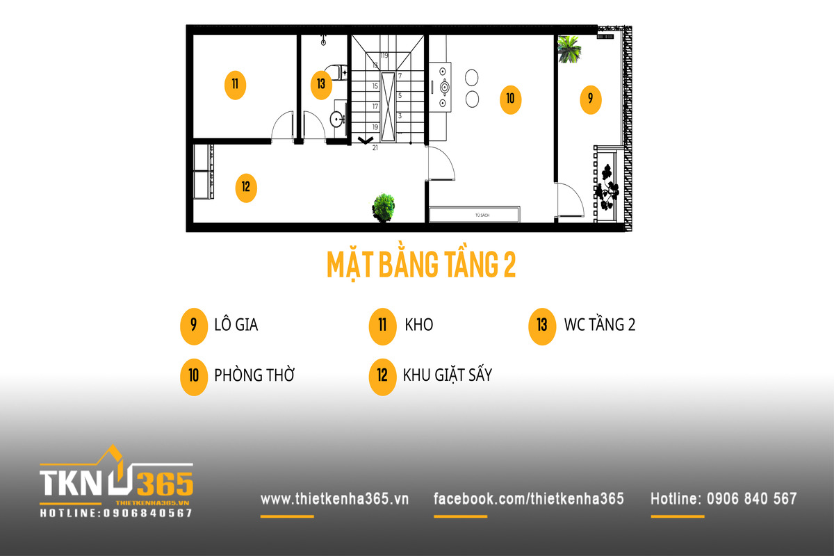 Nhà phố 3 tầng tận dụng các khoảng logia và sân thượng mở như lớp đệm giúp không khí lưu thông liên tục giữa các tầng