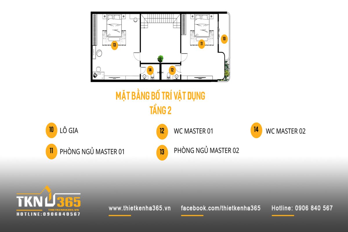 Mặt bằng tầng 2 của nhà phố 4 tầng tiếp tục duy trì bố cục nghỉ ngơi độc lập với các phòng ngủ đón sáng tự nhiên