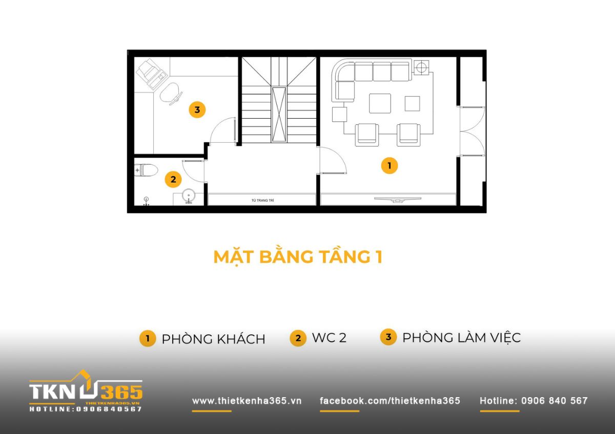 Nhà phố 6 tầng đưa phòng khách lên tầng một để mở rộng tầm nhìn, tăng khả năng đón sáng tự nhiên và kết nối trực tiếp với ban công cong phía trước