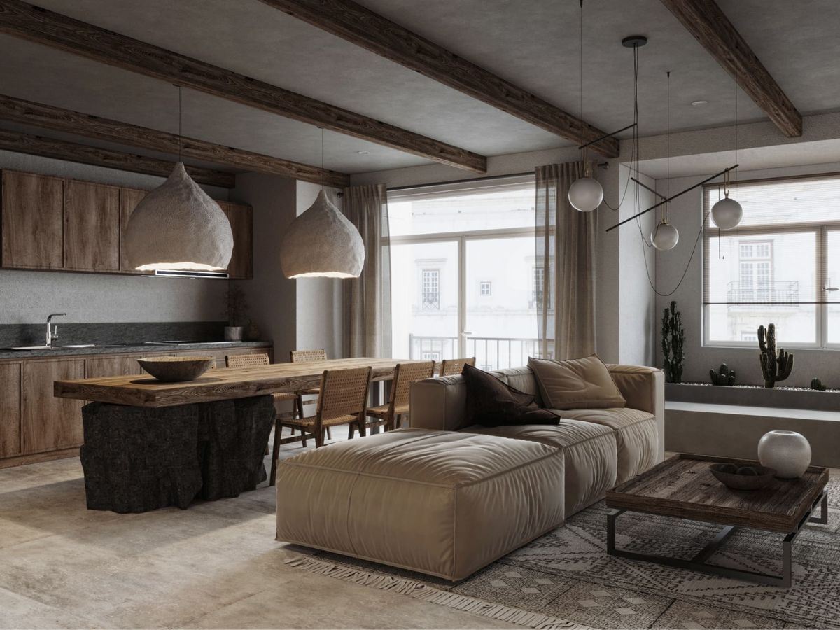 Phong Cách Rustic Là Gì? Đặc Trưng, Vật Liệu & Cách Ứng Dụng Trong Thiết Kế Nội Thất 4 Phong cách Rustic chủ yếu sử dụng gỗ tự nhiên và đá (Ảnh: Sưu tầm)