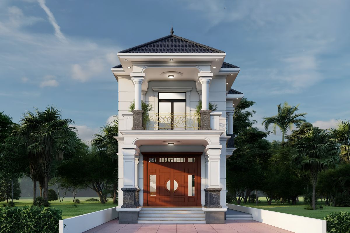 Mẫu nhà 1 trệt 1 lầu 6x14 đẹp thiết kế mái Nhật nhẹ nhàng và cân đối (Ảnh: Sưu tầm)