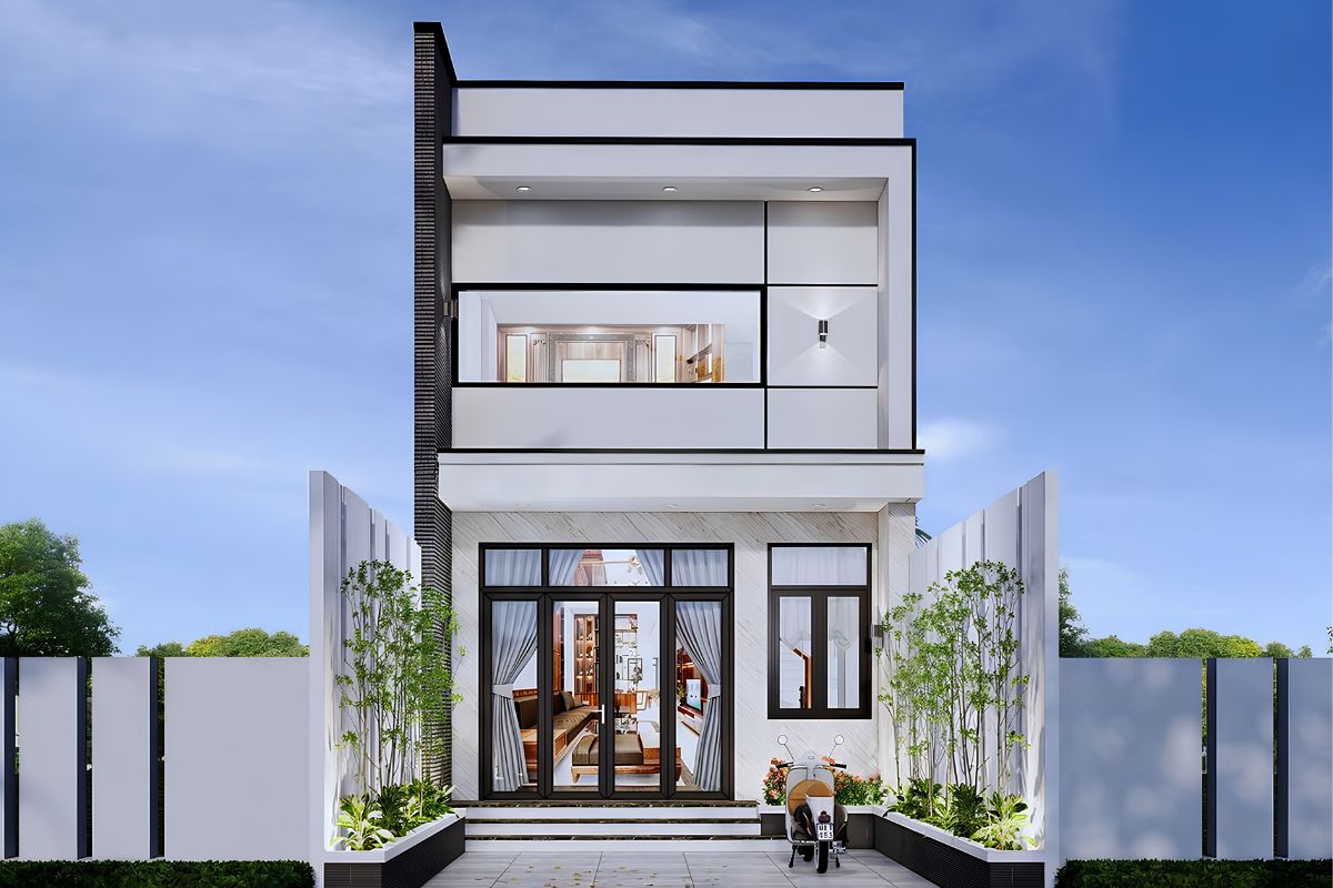 Mẫu nhà 1 trệt 1 lửng 1 lầu 4x12 phong cách hiện đại tối giản (Ảnh: Sưu tầm)