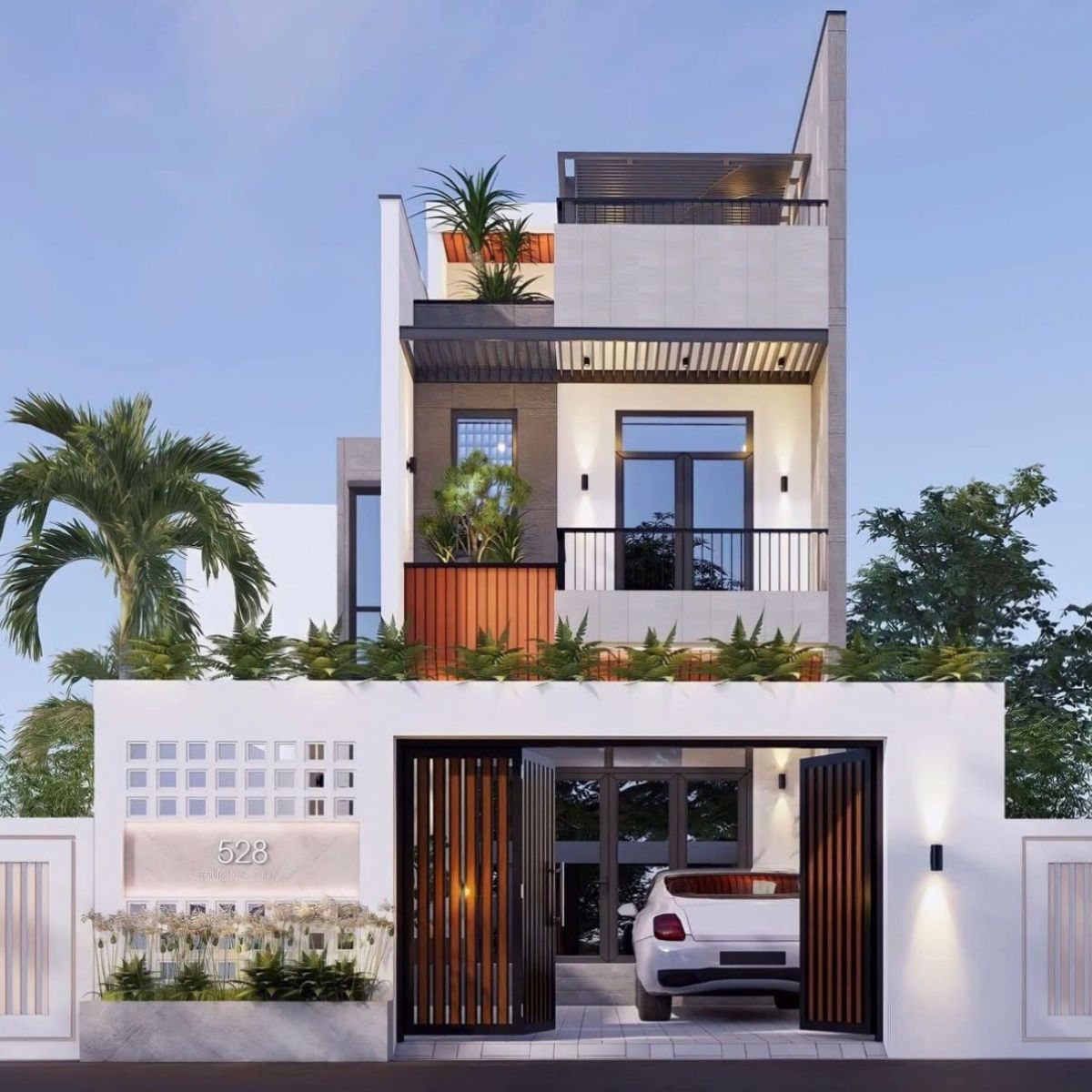 Mẫu nhà 1 trệt 1 lửng 1 lầu 4x12 có gara ô tô ở tầng trệt (Ảnh: Sưu tầm)