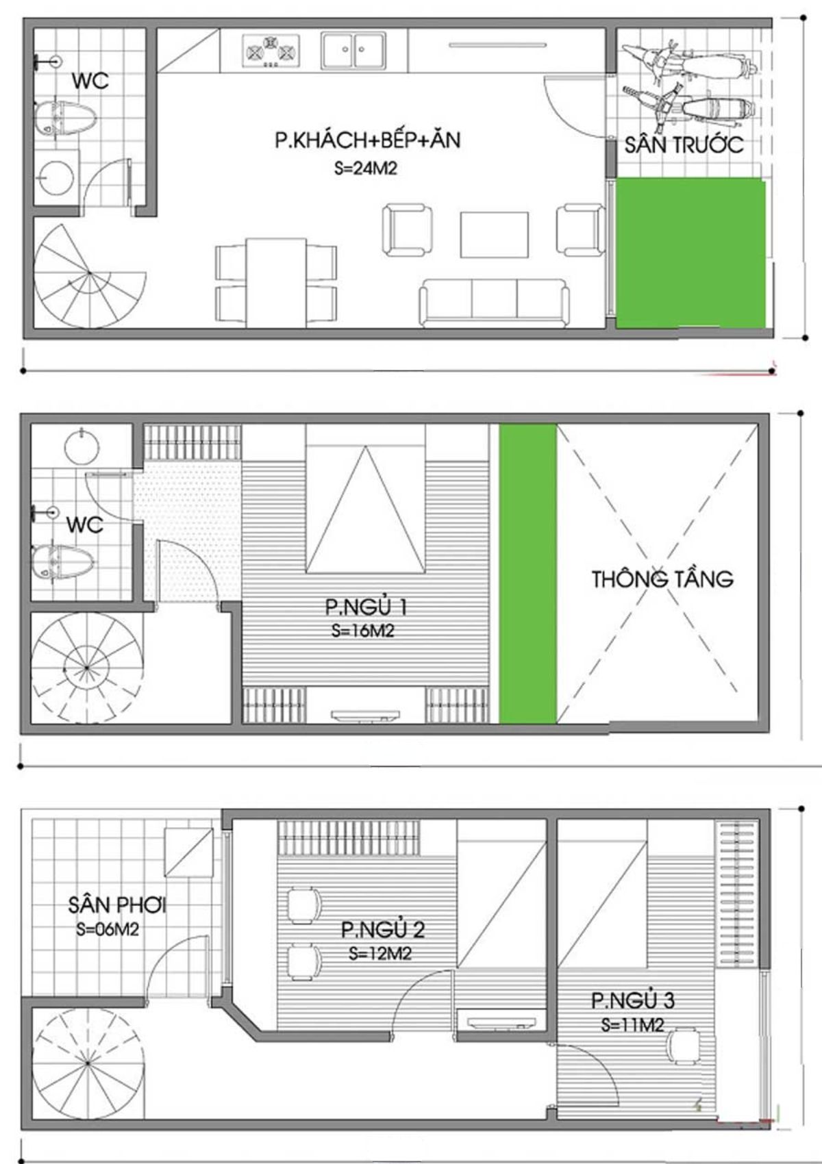 Bản vẽ mẫu nhà 1 trệt 1 lửng 1 lầu 4x16 chi tiết (Ảnh: Sưu tầm)