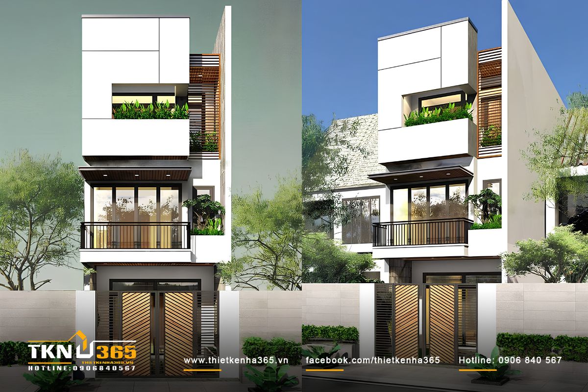 Mẫu nhà 1 trệt 2 lầu 3x12m ưu tiên thiết kế mặt tiền đơn giản, đường nét gọn gàng
