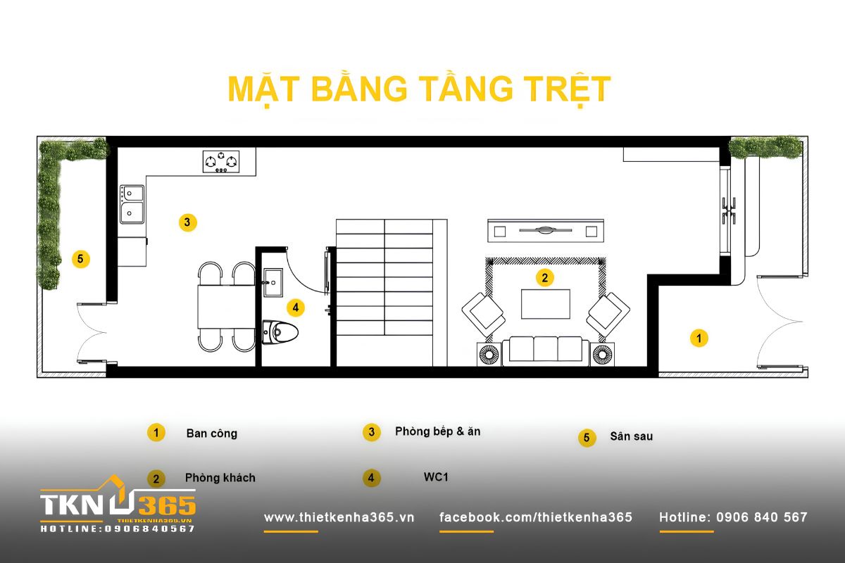 Mẫu Thiết Kế Nhà 4x12 Đẹp, Hiện Đại Và Tối Ưu Công Năng Nhất 2026 14 Bản vẽ nhà 4x12 với không gian sinh hoạt chung bố trí linh hoạt ở tầng trệt