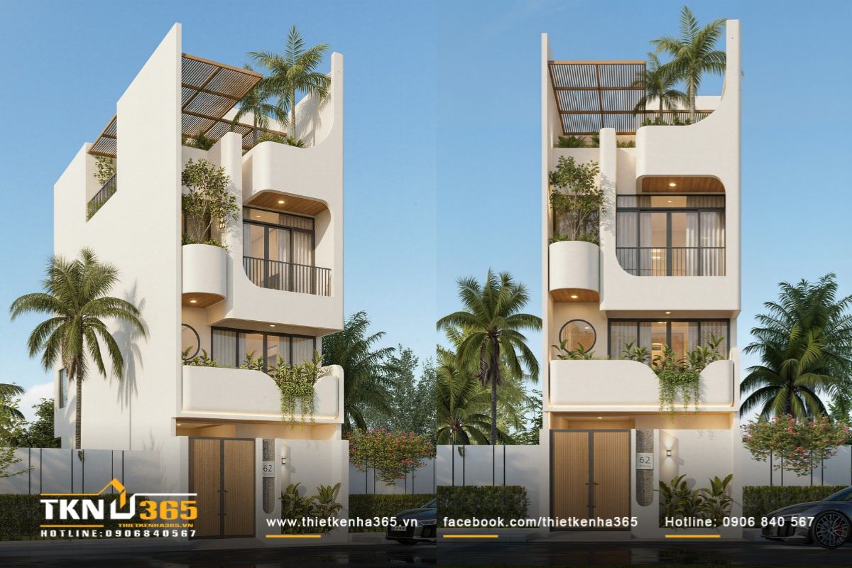 Mẫu thiết kế nhà 6x14 phong cách tối giản với bảng màu trung tính chủ đạo, không gian rộng thoáng hơn diện tích thực tế