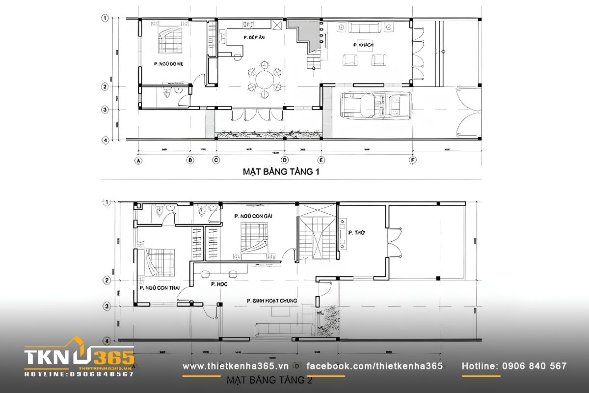 Bản vẽ mặt bằng mẫu thiết kế nhà 6x14 layout 3 phòng ngủ phù hợp với gia đình có 4 - 5 thành viên