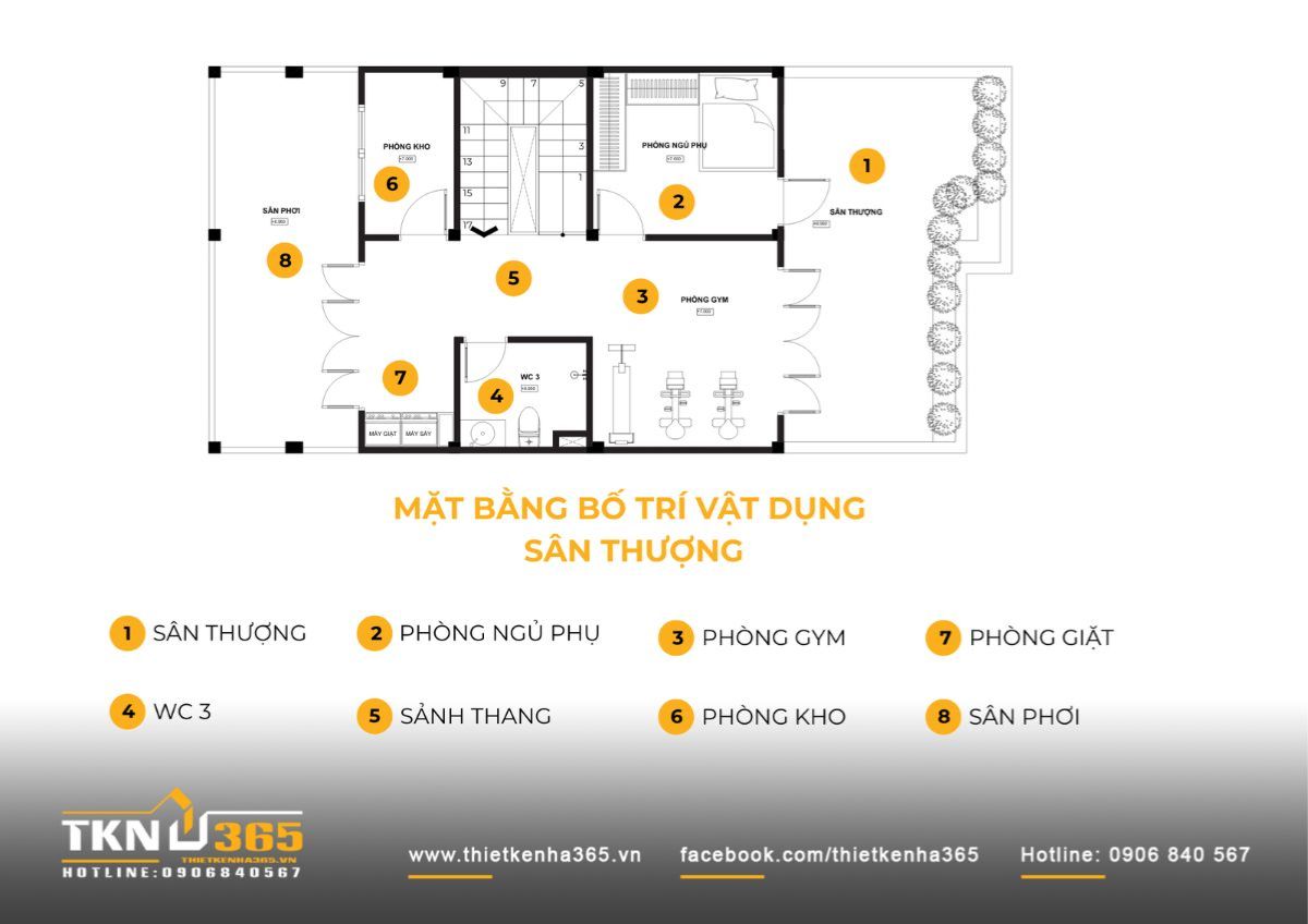 Mẫu thiết kế nhà 6x14 layout 4 phòng ngủ thường bố trí phòng ngủ phụ ở tầng cao nhất để đáp ứng nhu cầu sử dụng của gia đình đông thành viên