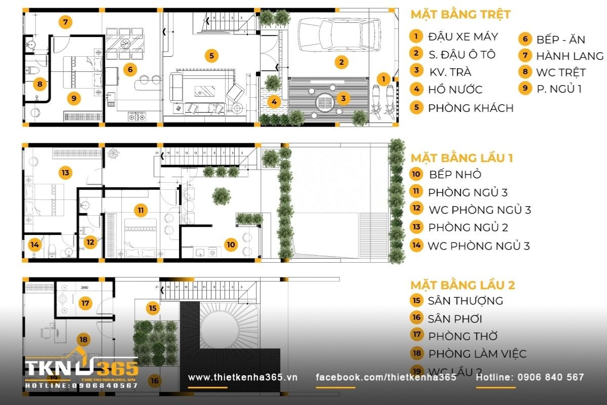 Mẫu thiết kế nhà 6x14 bố trí cầu thang lệch giữa nhà để phân chia không gian hợp lý