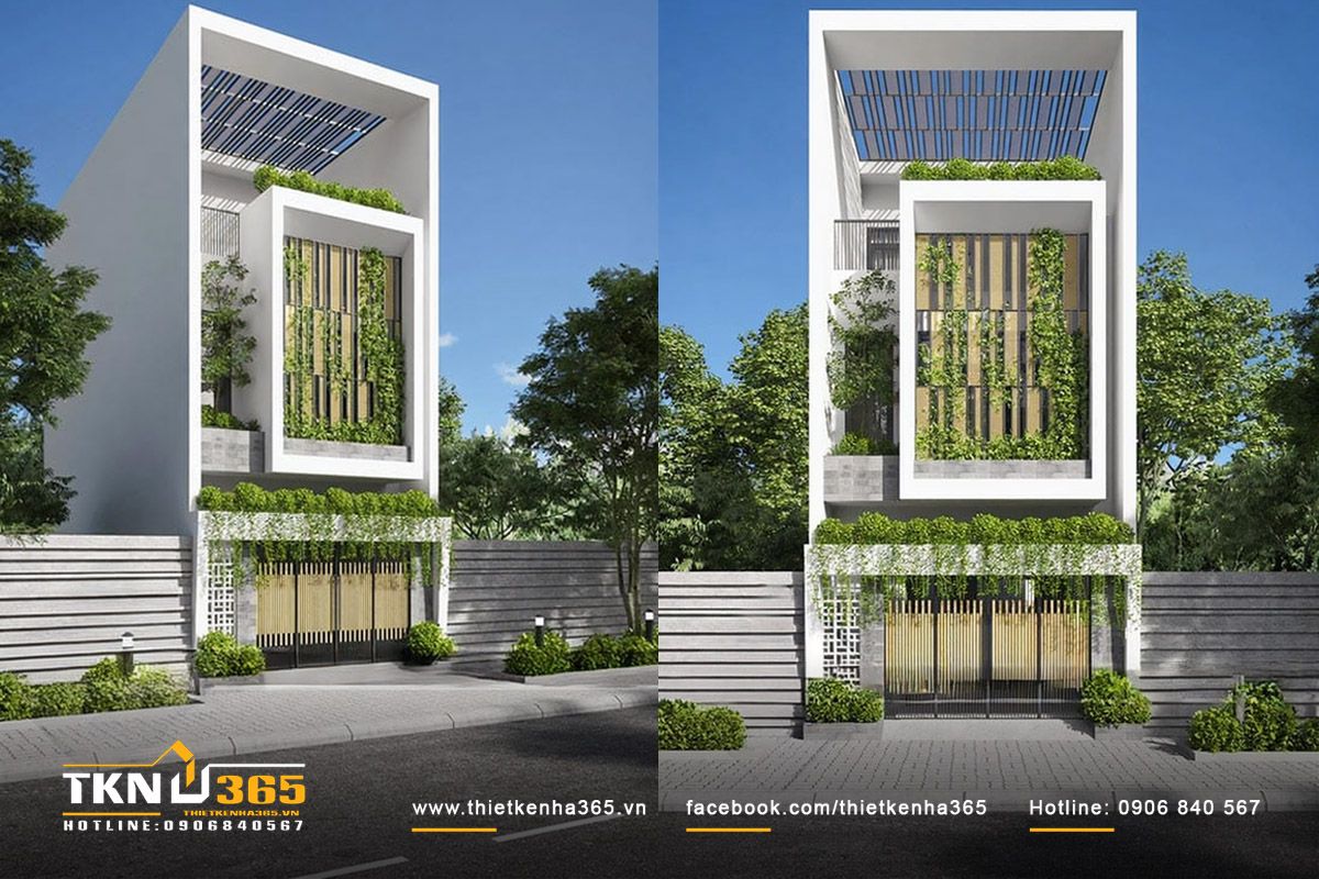 Nhà 1 trệt 2 lầu 4x12 phong cách xanh mang đến không gian sống dễ chịu, gần gũi với thiên nhiên