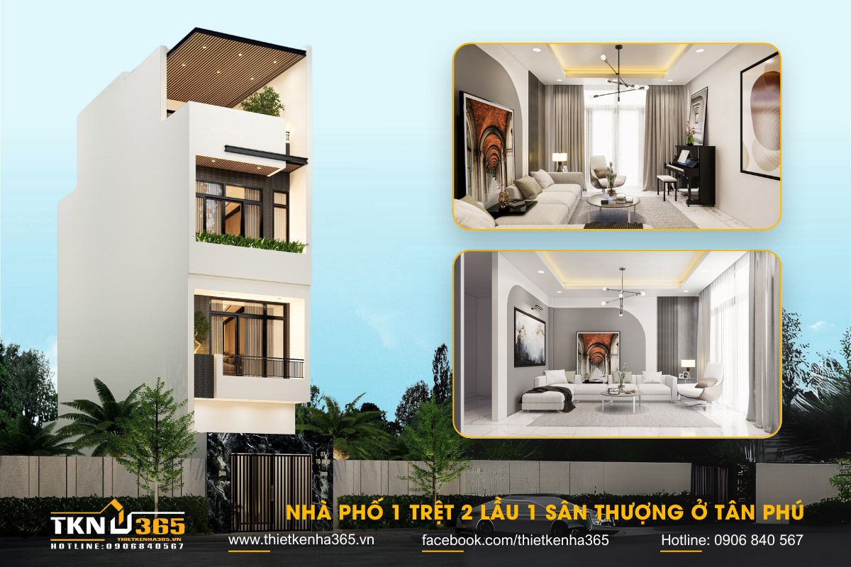 Mẫu nhà 48m2 3 tầng có sân thượng mang đến không gian thư giãn rộng thoáng cho gia đình