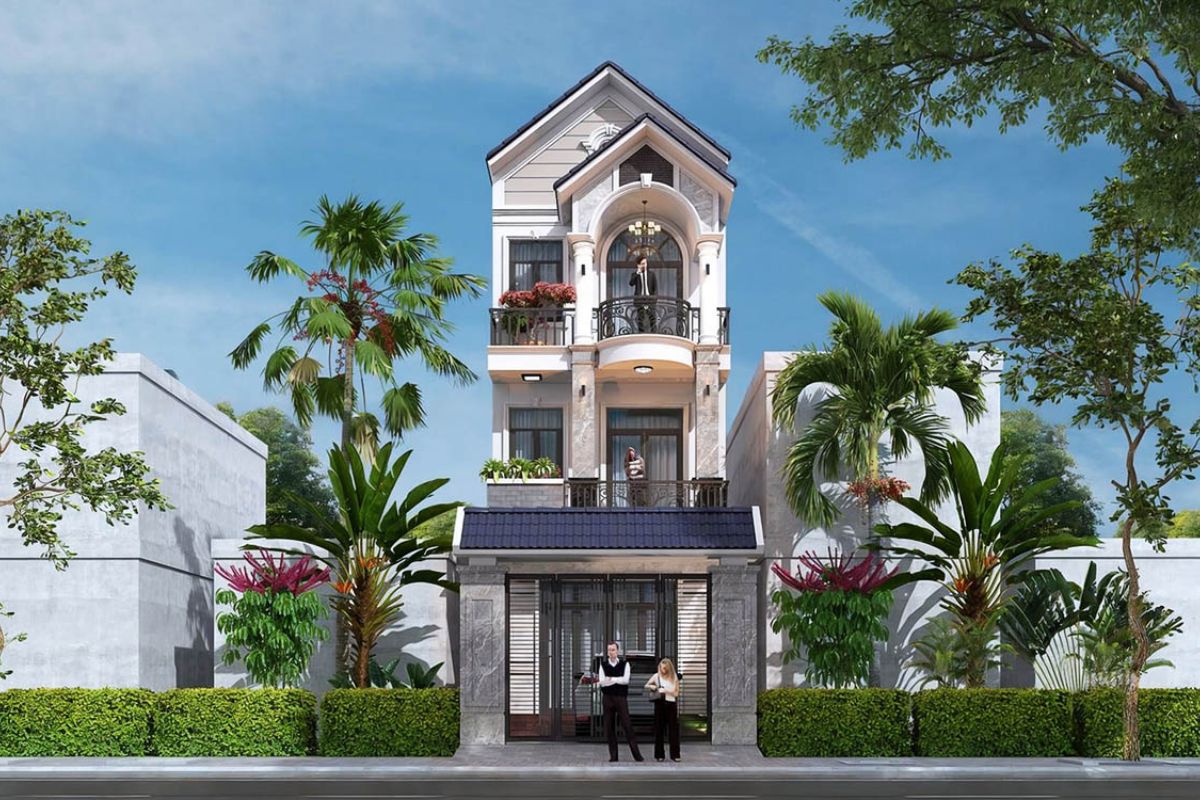 Nhà ngang 4m dài 12m 3 tầng mái Thái phù hợp với khí hậu nóng ẩm mưa nhiều tại Việt Nam (Ảnh: Sưu tầm)